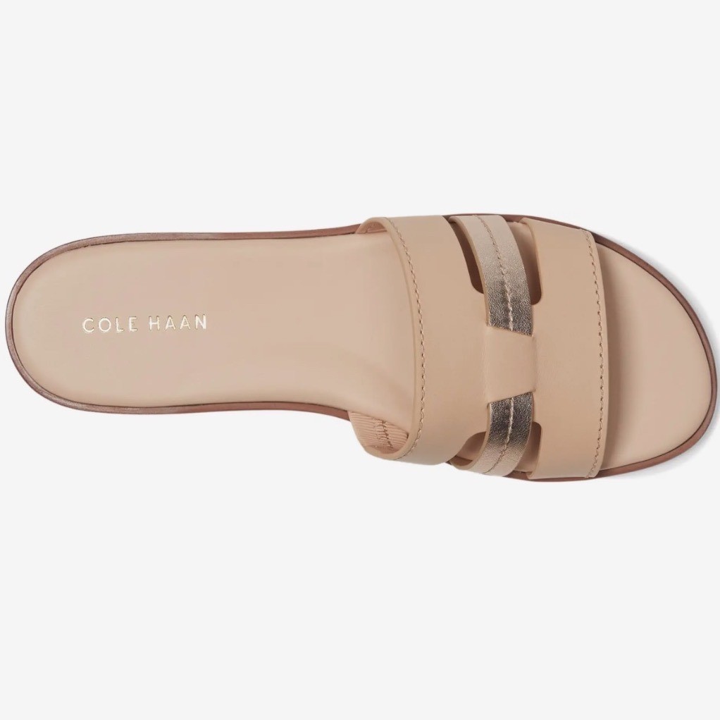 Cole Haan Flynn Porcelain Rose Gold Leather Slotted Slide Sandals New!