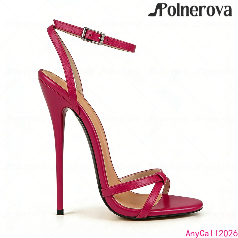 16cm Lacquered Heel Knot Concise Round Open Toe High Heels Sandals Ankle Strap