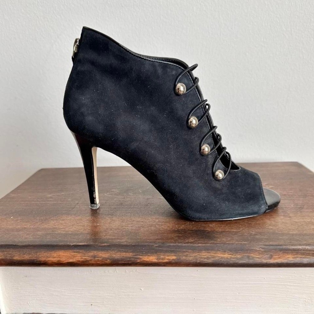 Black Suede Peeptoe Heel Size 8 gothic grunge lam lace up