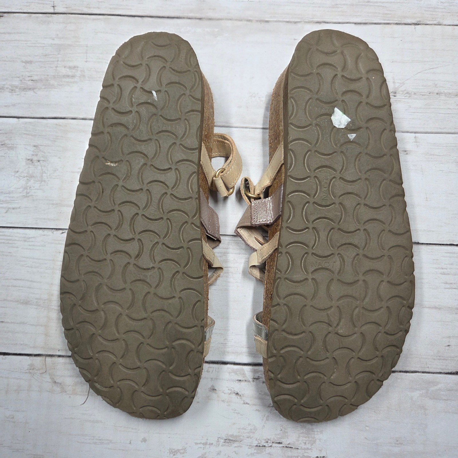 Naot Multi-Strap Studded Slide Sandal Leather Womens 39(L8) Silver Gold Bronze