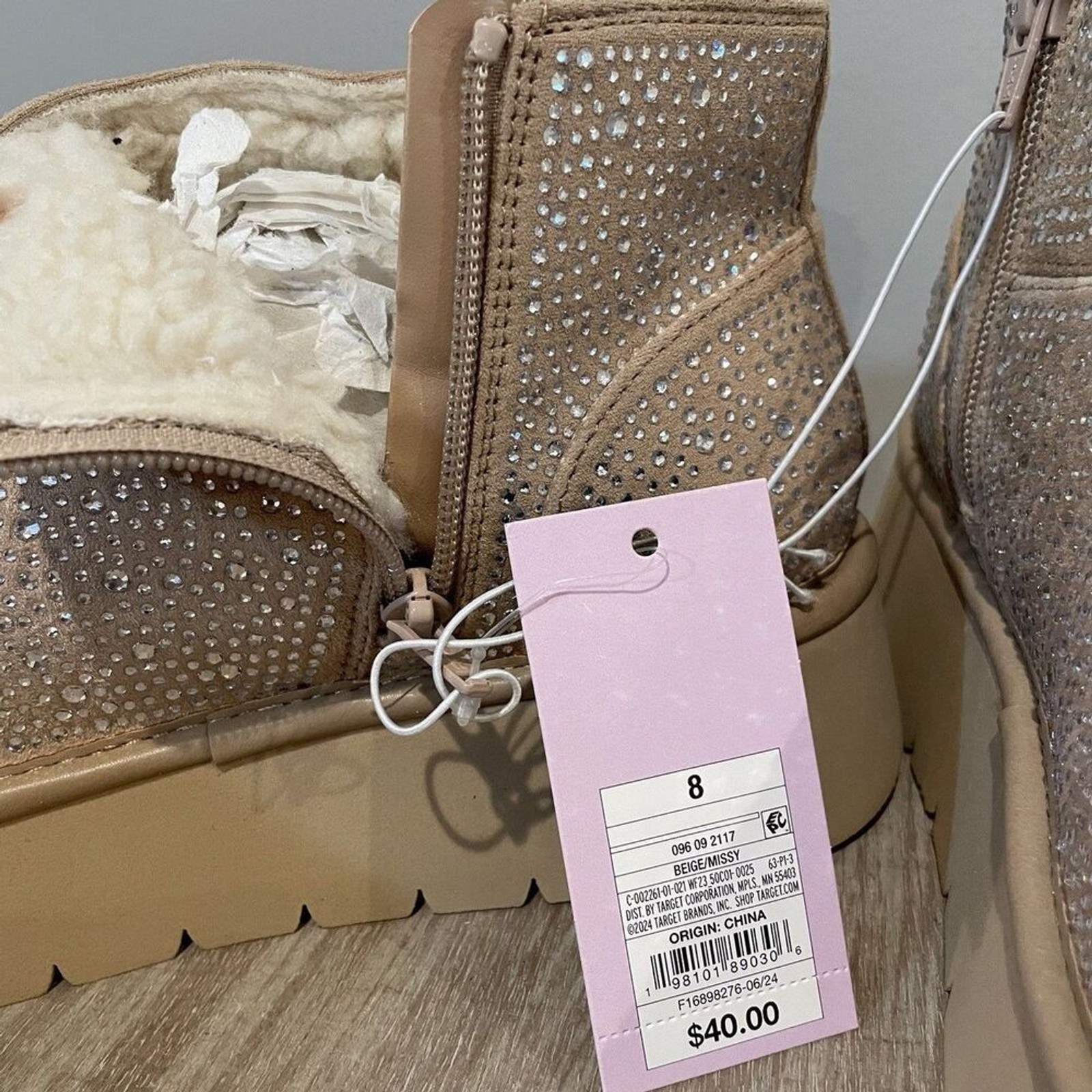 Wild Fable Women’s Size 8 Beige Bling Rhinestone Covered Platform Booties NEW