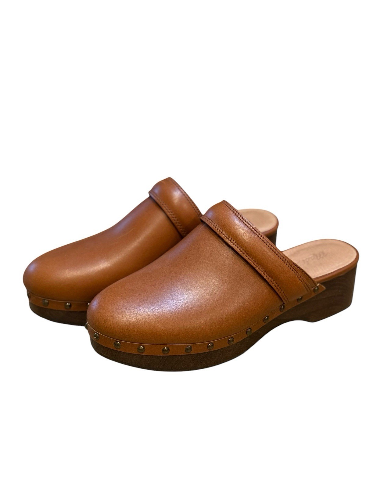 Madewell Women’s Brown Leather Studded Clog Mule Slip On Closed Toe 7 NG681