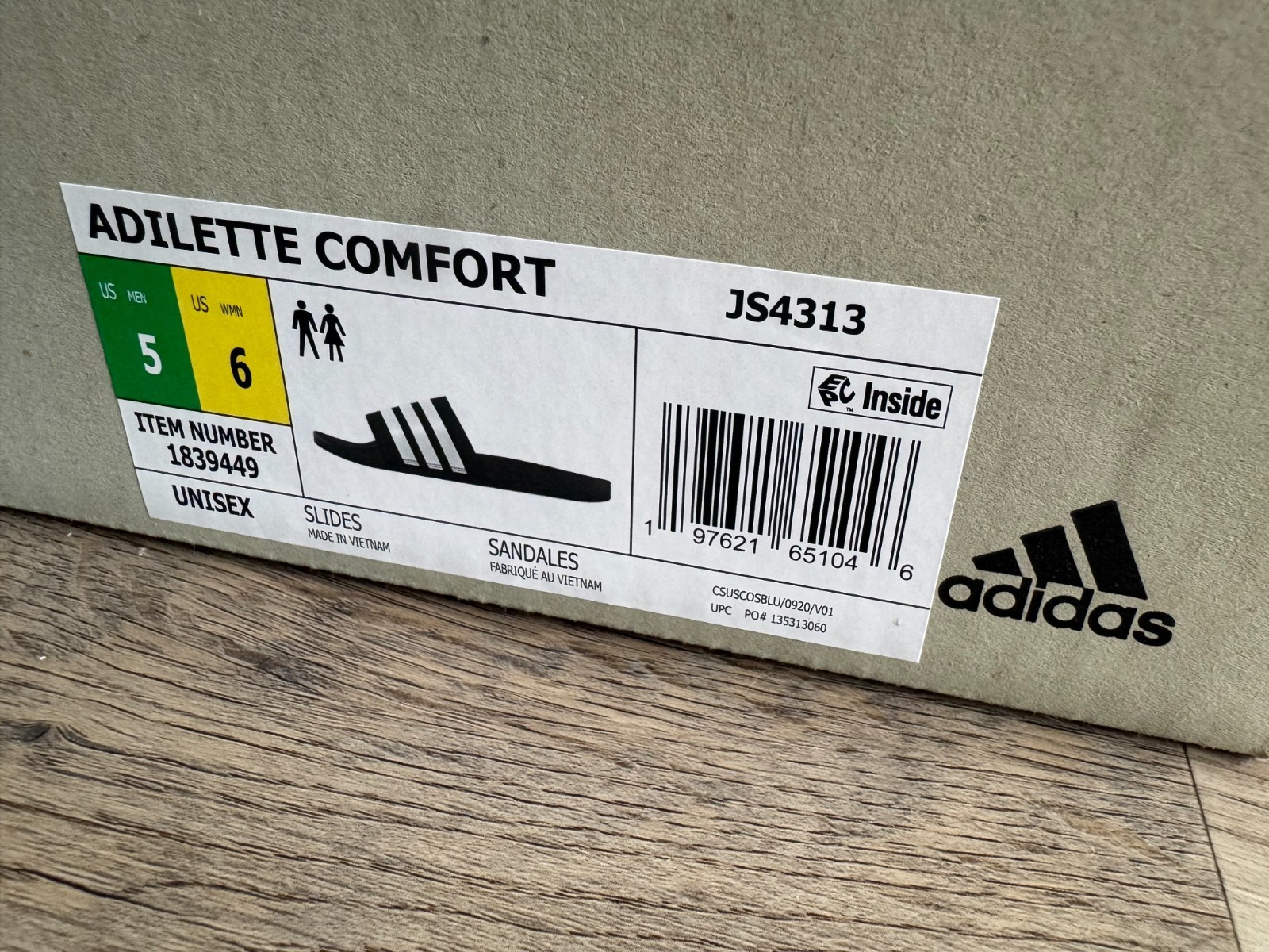New ADIDAS Slides Adilette Comfort Black White Stripes Unisex Men’s 5 Women’s 6