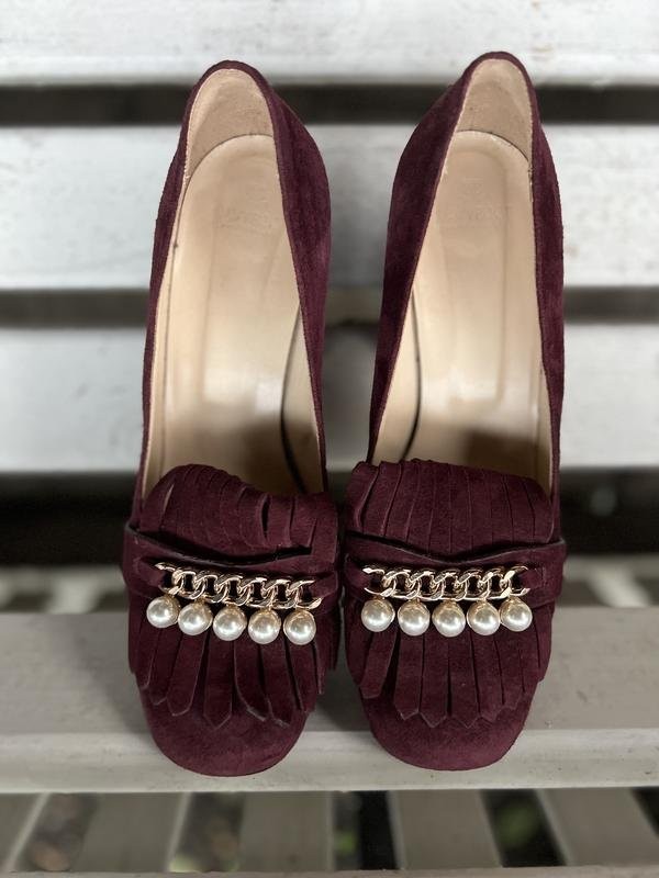 women navy boot heels burgundy leather 39.5