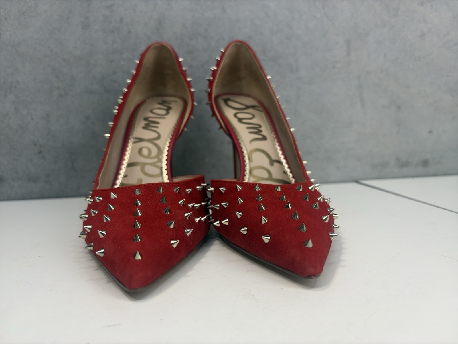 Sam Edelman Hadlee Candy Red Suede Spiked Pointed Toe Heels Pumps Womens 10 M