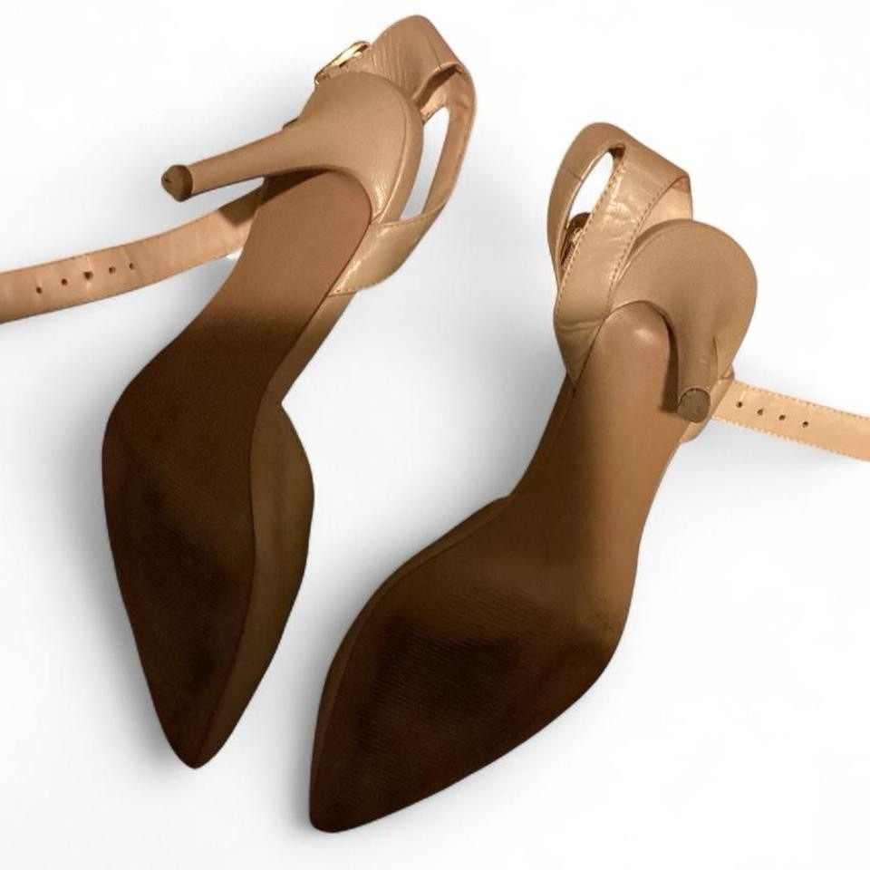 Nine West Women’s Beige Leather Pointed Toe Ankle Strap Buckle Pumps 7.5M