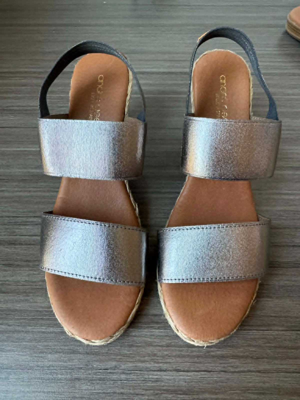 André Assous Allison Metallic Espadrille Wedge Sandals Size EU 36 US 5.5 $150