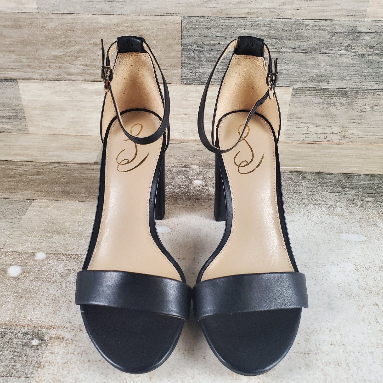 Sam Edelman Yaro Womens Sandal Sz 8 Wide Black Leather Ankle Strap Block Heel