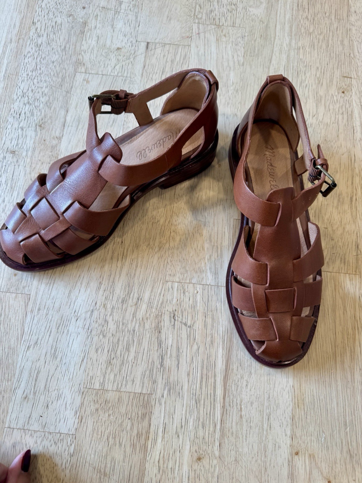 Madewell The Rina Fisherman Flat Sandals Dried Maple Brown Cognac Leather 6