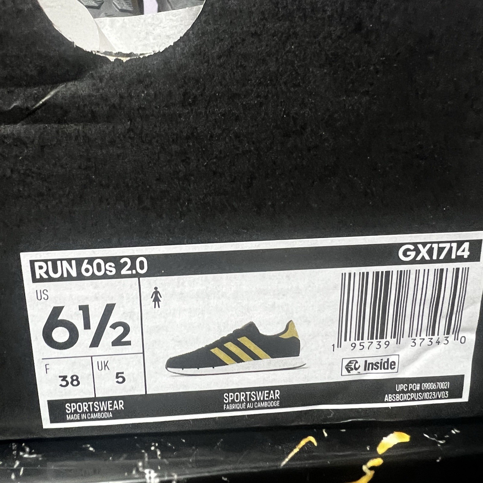 Adidas Women’s Size 6.5 Run 60s 2.0 Black Gold Shoes Brand New