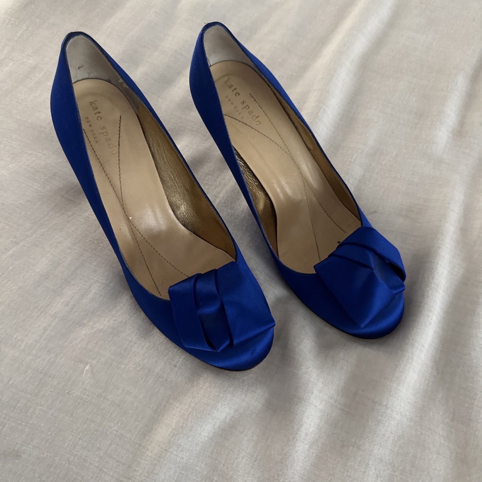 Kate Spade Royal Blue Satin Heel And With Flower