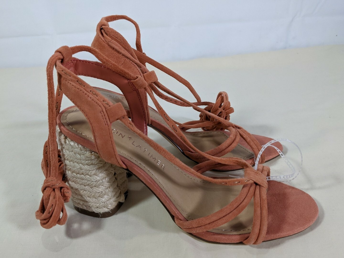 GIBSON*LATIMER Women’s Salmon Leather Ankle-Tie Block-Heel Sandals sz 6.5M NWOB