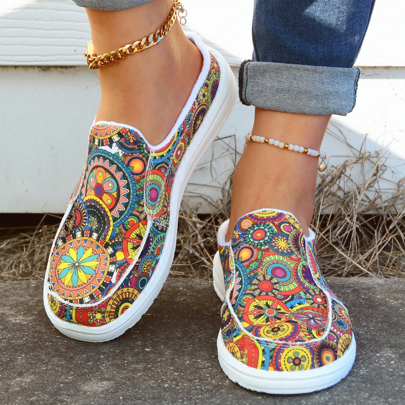 Women’s Casual Slip-On Shoes Colorful Round-Toe Flat Shoes