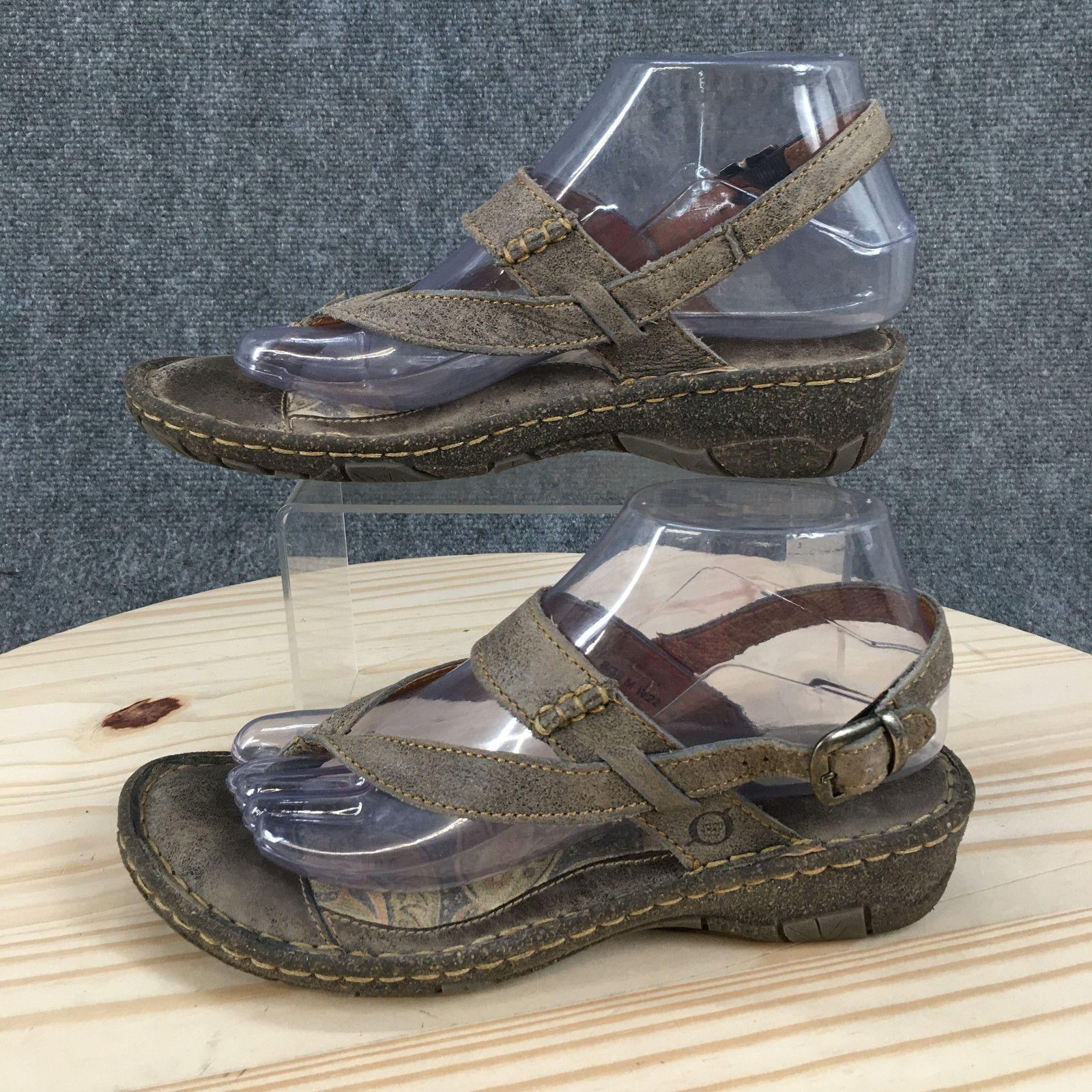 Born Sandals Womens 8 M Slingback Toe-Post Casual Comfor Wedge Heels Brown Gray