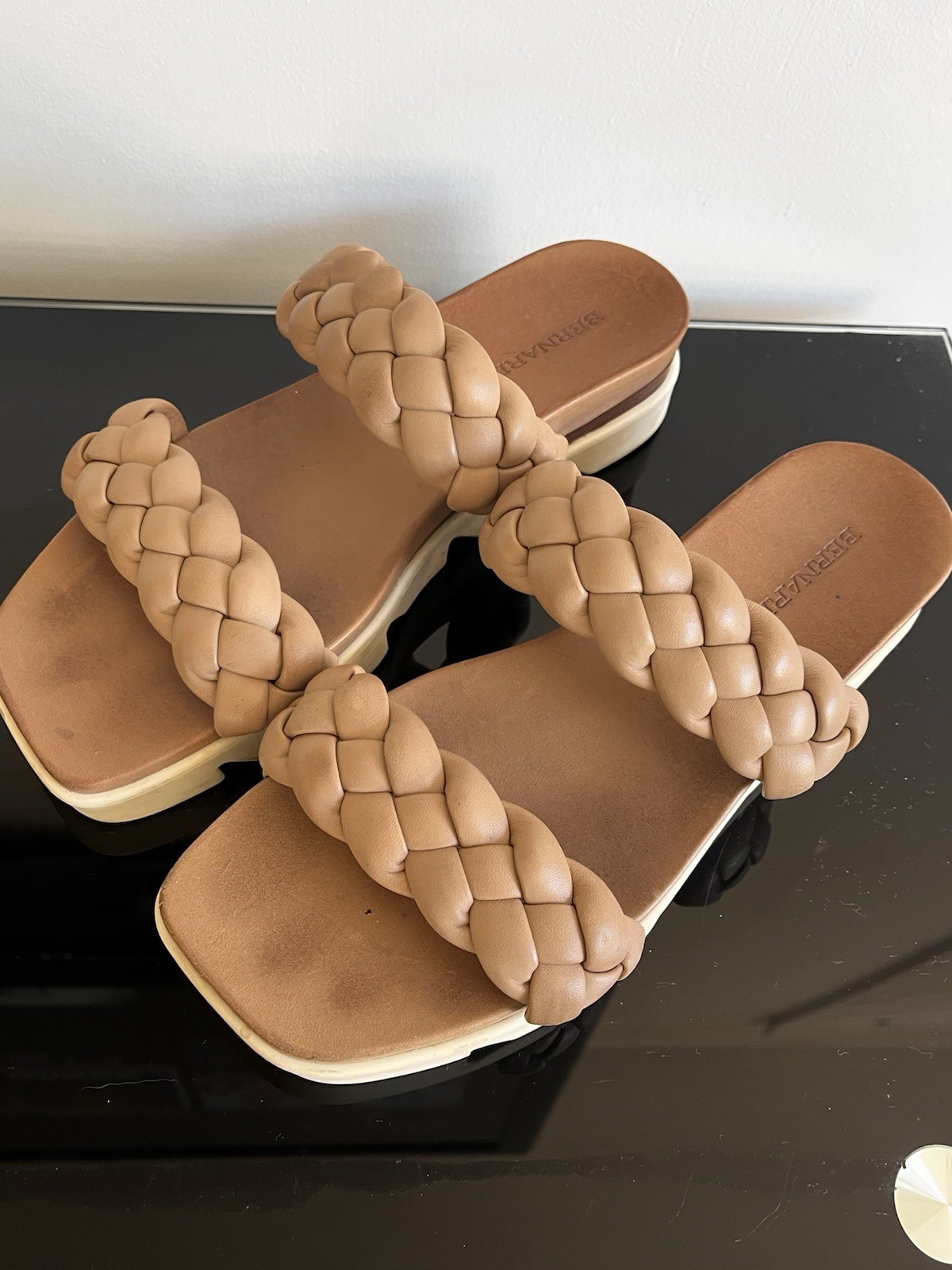 Bernardo Women’s Tan Braided Strap Slide Sandals Slip-On Flat Casual
