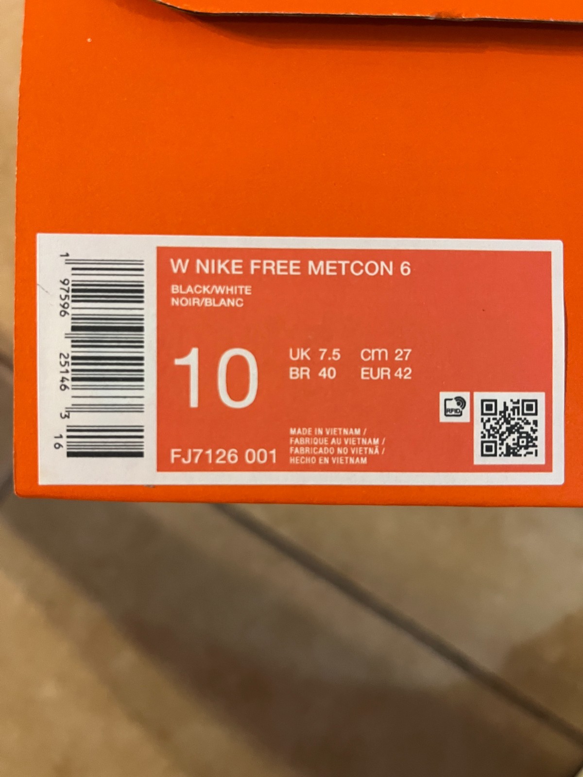 Nike Free Metcon 6 Black White Mesh WOMENS SIZE 10 FJ7126-001 Brand New