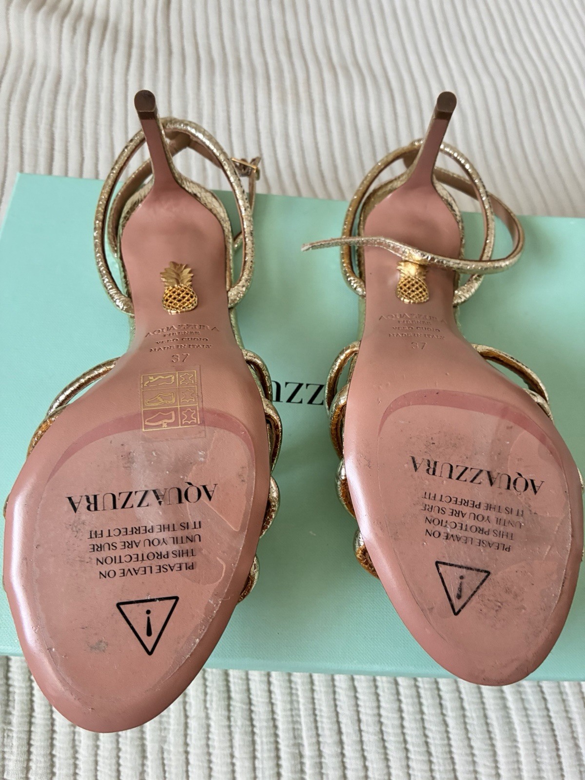 Aquazzura Moon Sandal Gold Sz 37 (6US)