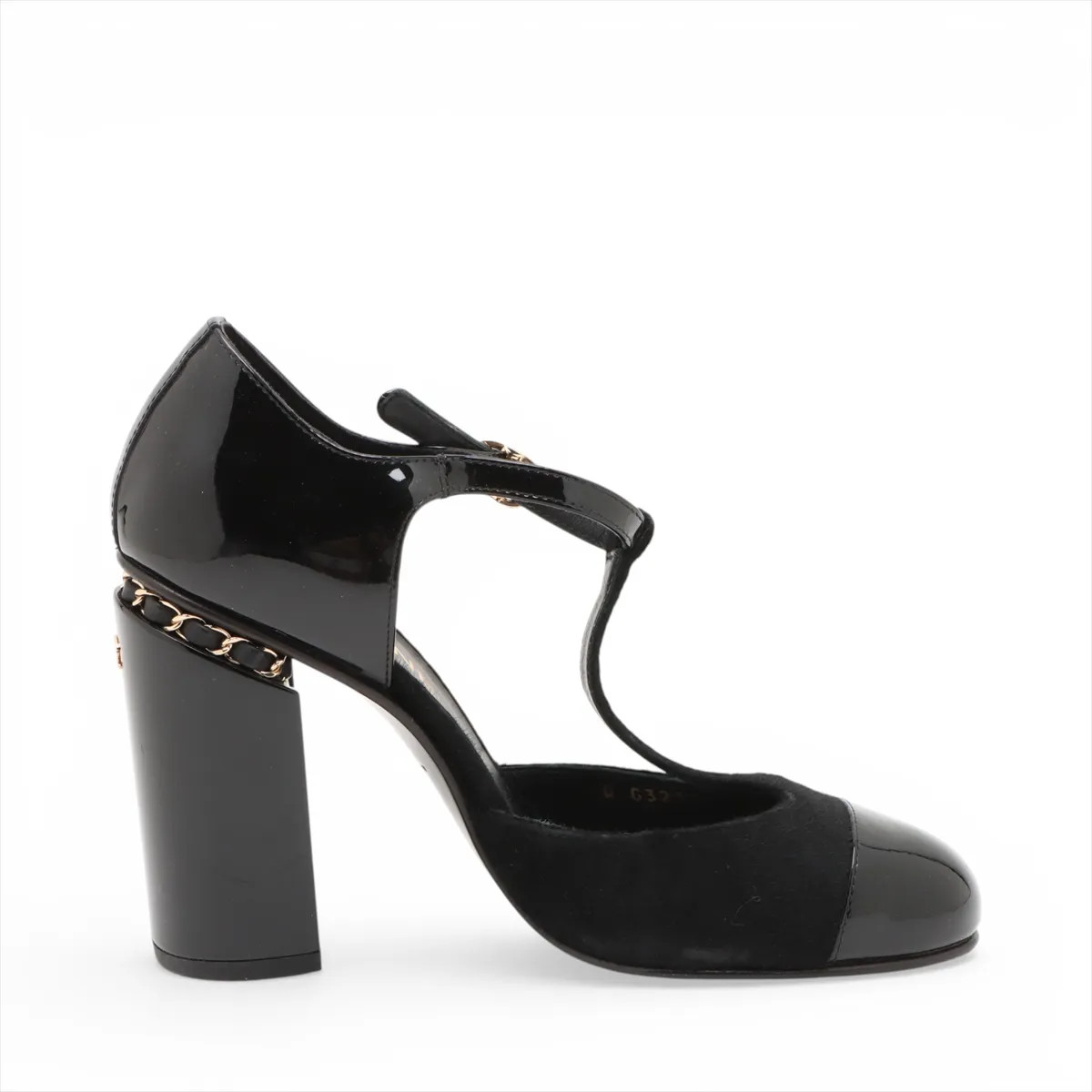 Chanel Coco Mark Chain Cowhide x Patent Leather Strap Pumps 38 Ladies’ Black Mar