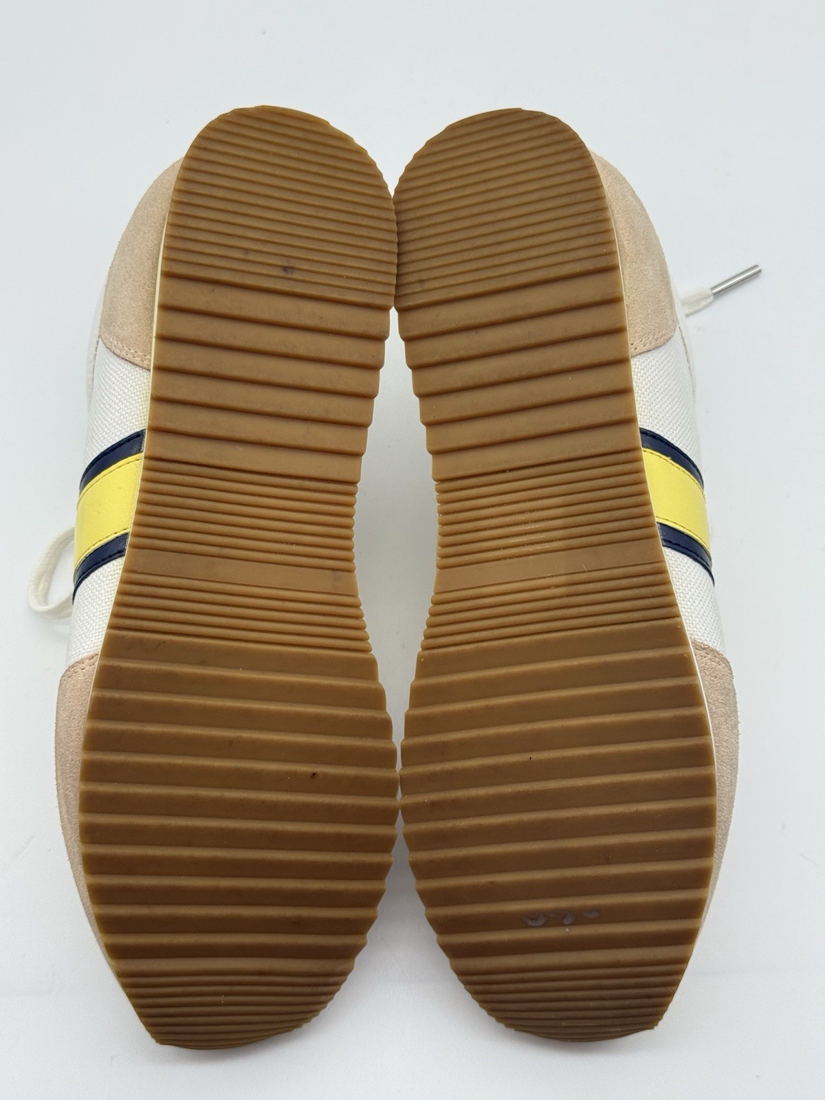 Michael Kors Textile Leather Shoes Sneakers White Beige Yellow Stripe Size 9.5M
