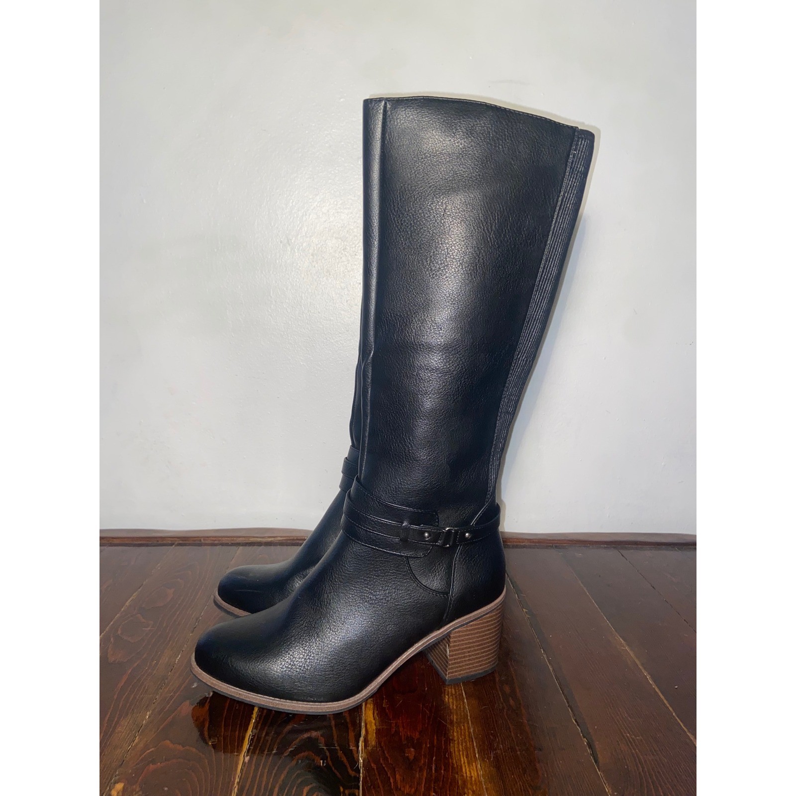 Sonoma Black Knee High Block Heel Boots Womens 10 Quiet Luxury Minimalist Preppy