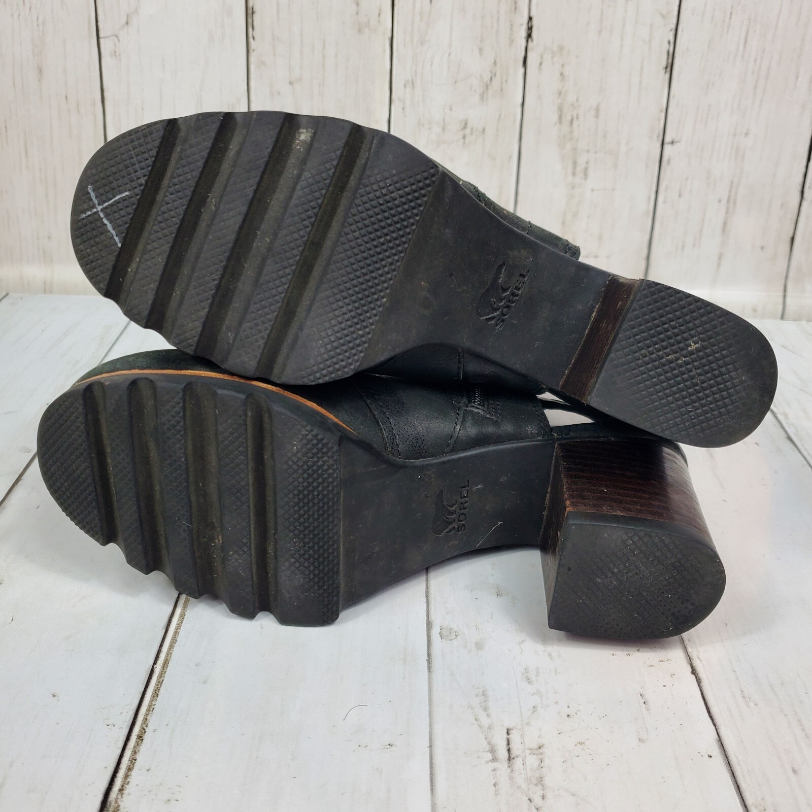 Sorel Addington Leather Strappy Back Block Heel Booties Women’s Size 6 Black