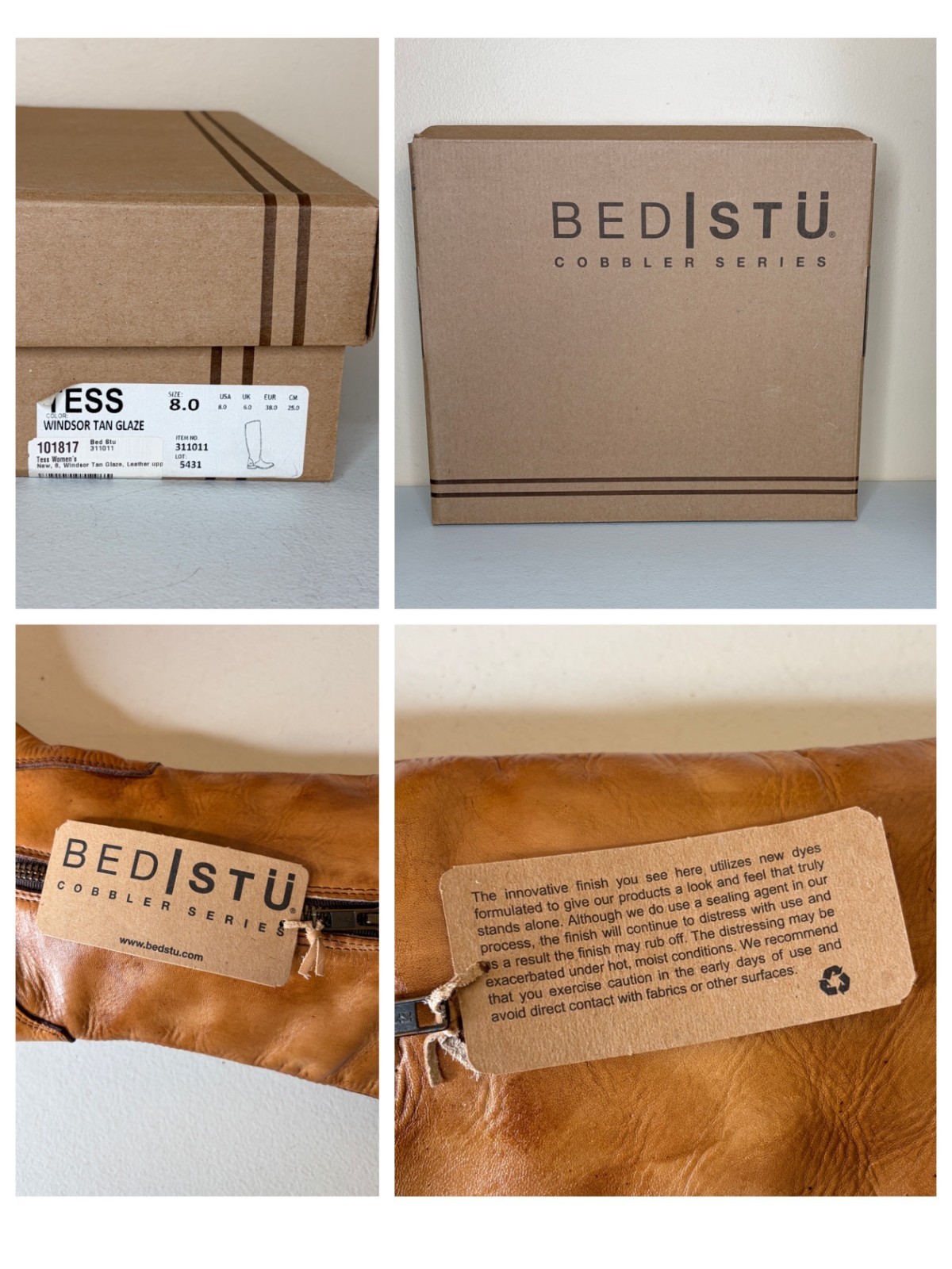 BED STU Tess Tan Distressed Leather Tall Riding Boots BedStu Size 8
