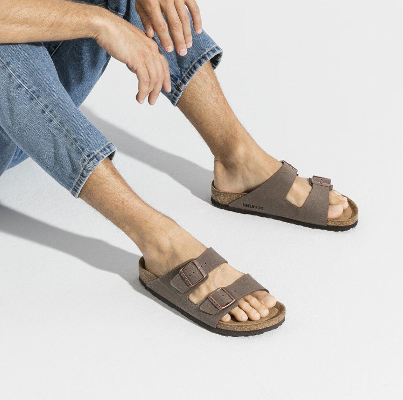 Birkenstock Arizona Birkibuc Leather in Mocha Two-Strap Unisex Comfort Sandals