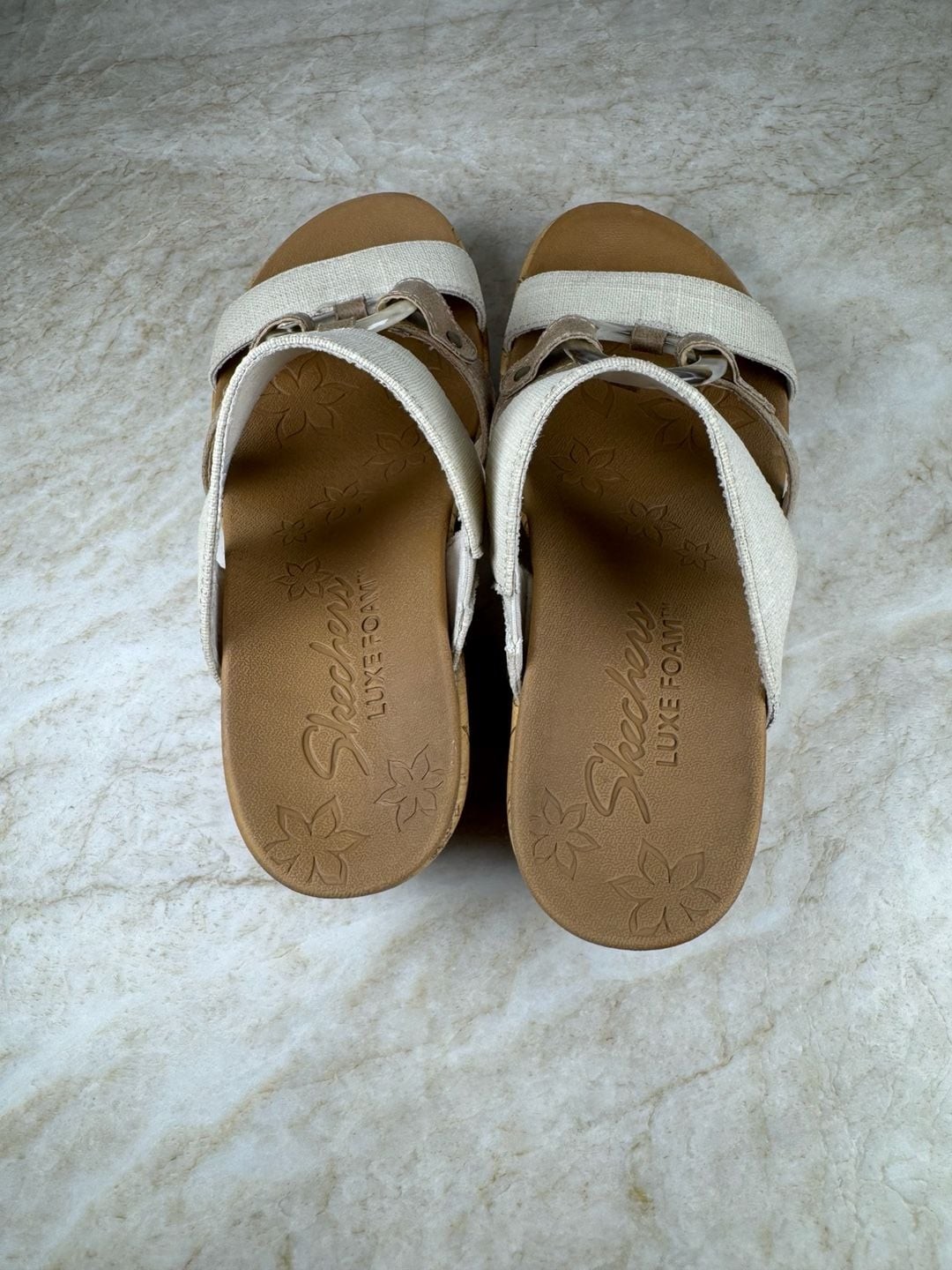 Skechers Beverlee Sail Away Natural Wedge Sandals Luxe Foam Women’s Size 7