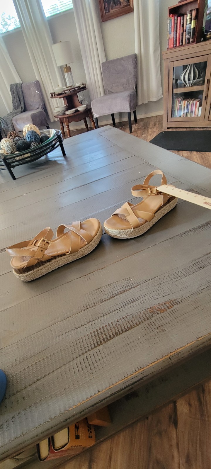 Wild Diva Women’s Tan Strappy Ankle Strap Buckle Espadrille Wedge Sandals 7.5