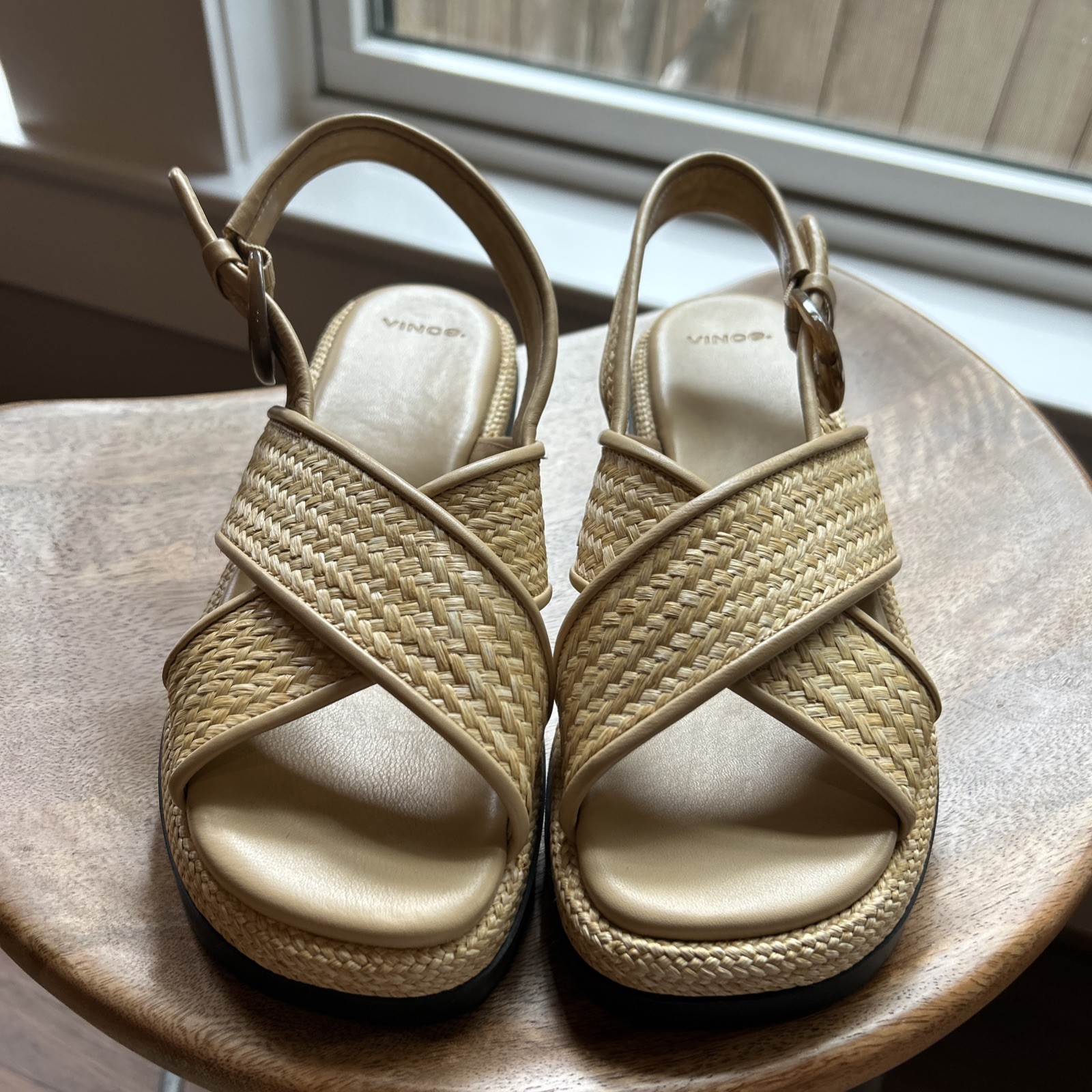 Vince Toasted Wheat Woven Cross-Strap Sandals size 8.5