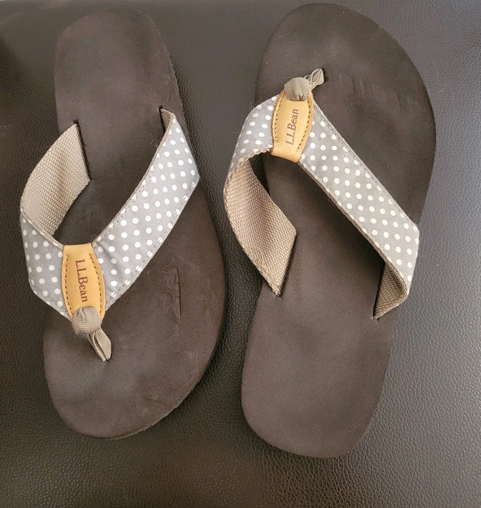 LL Bean Sandals7M Brown/Gray Polka Dot Foam Sport Trail Outdoor Thong Flip Flop