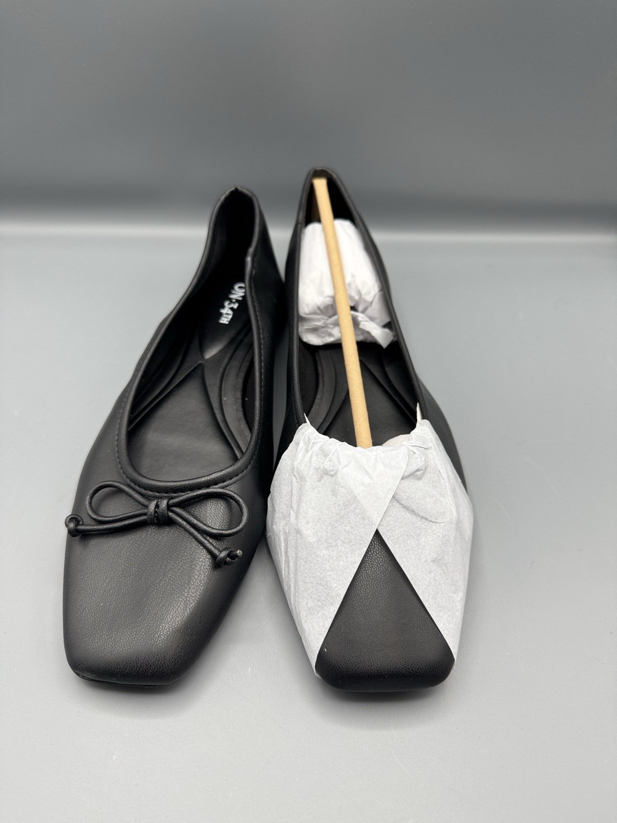 On 34th Naomie Ballet Flats for Women, Black Smooth Size 10.5