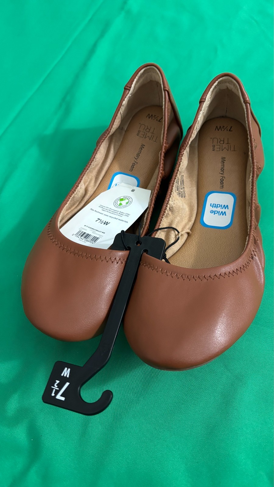 Time and Tru Brown Cognac Flats Scrunch Ballet Shoes Women’s Size NWT