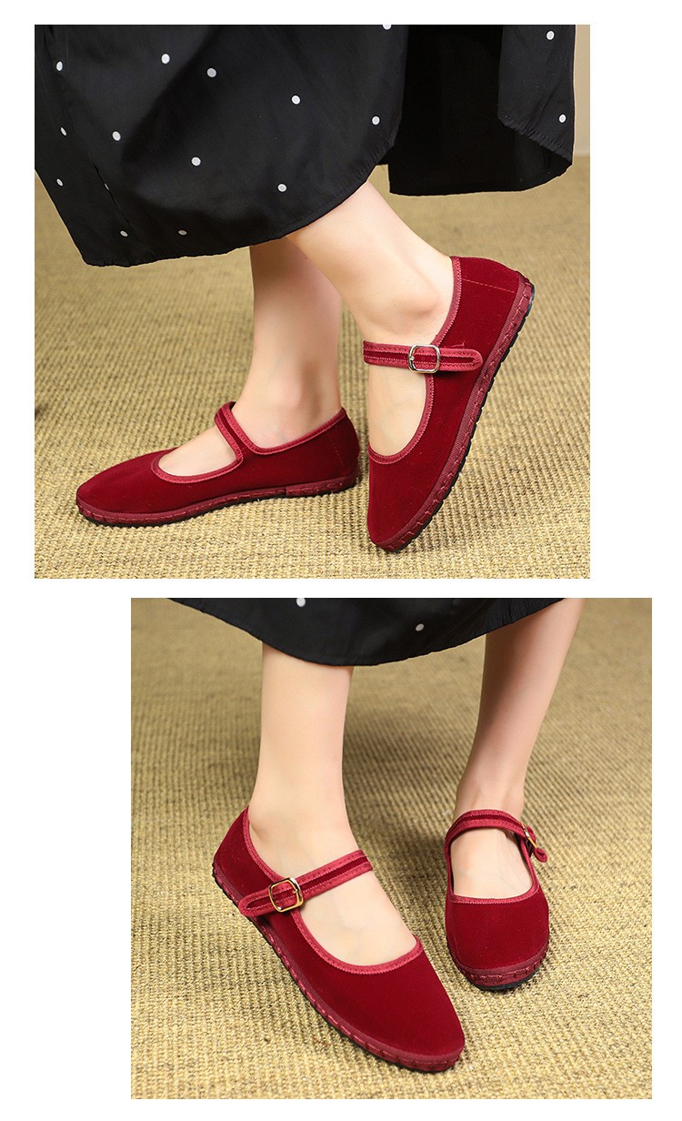 Women’s Velvet Mary Jane Flats Traditional Chinese Comfort Casual Daily Shoes