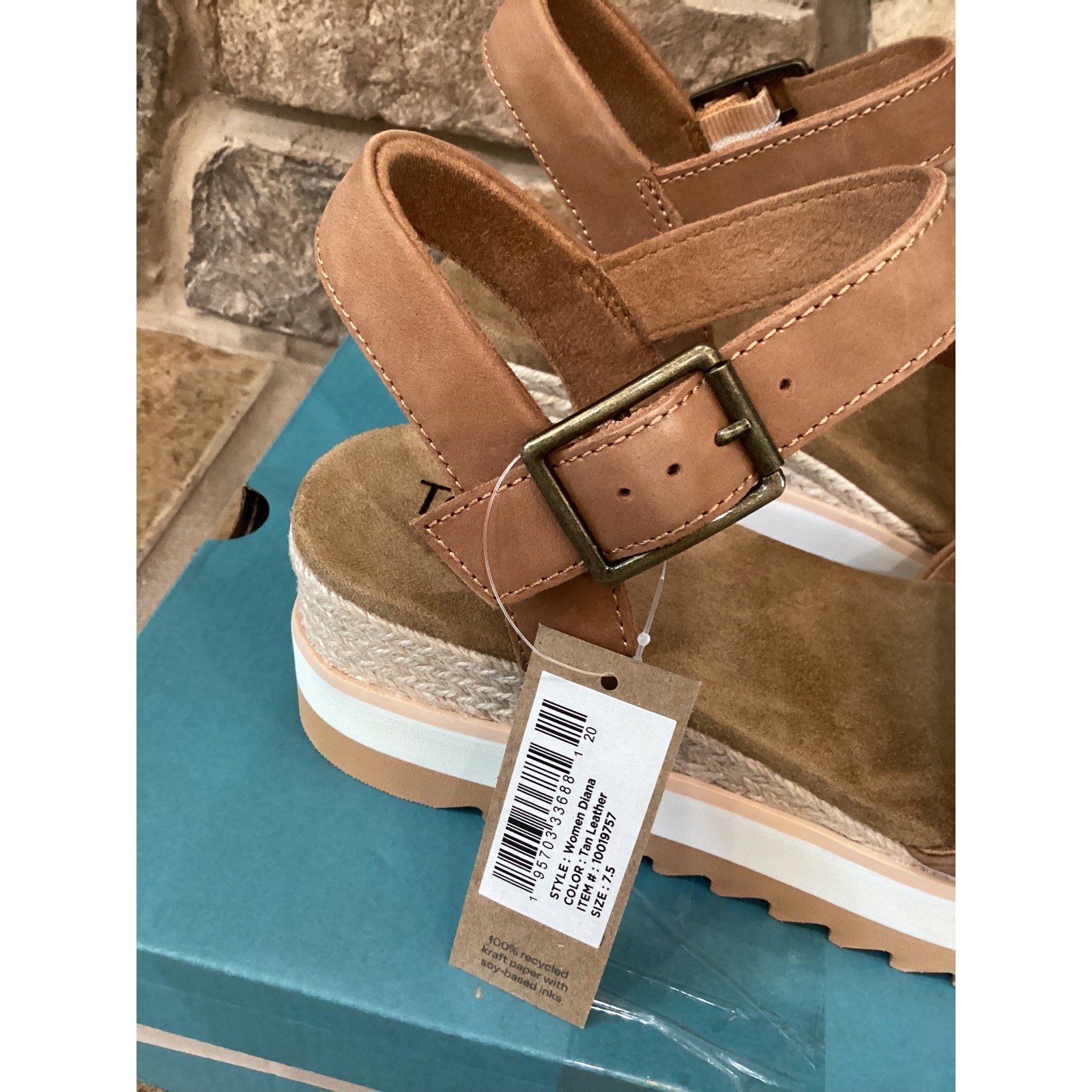 TOMS Diana Tan Leather Platform Wedge Sandals 10019757 Womens Size 7.5 New