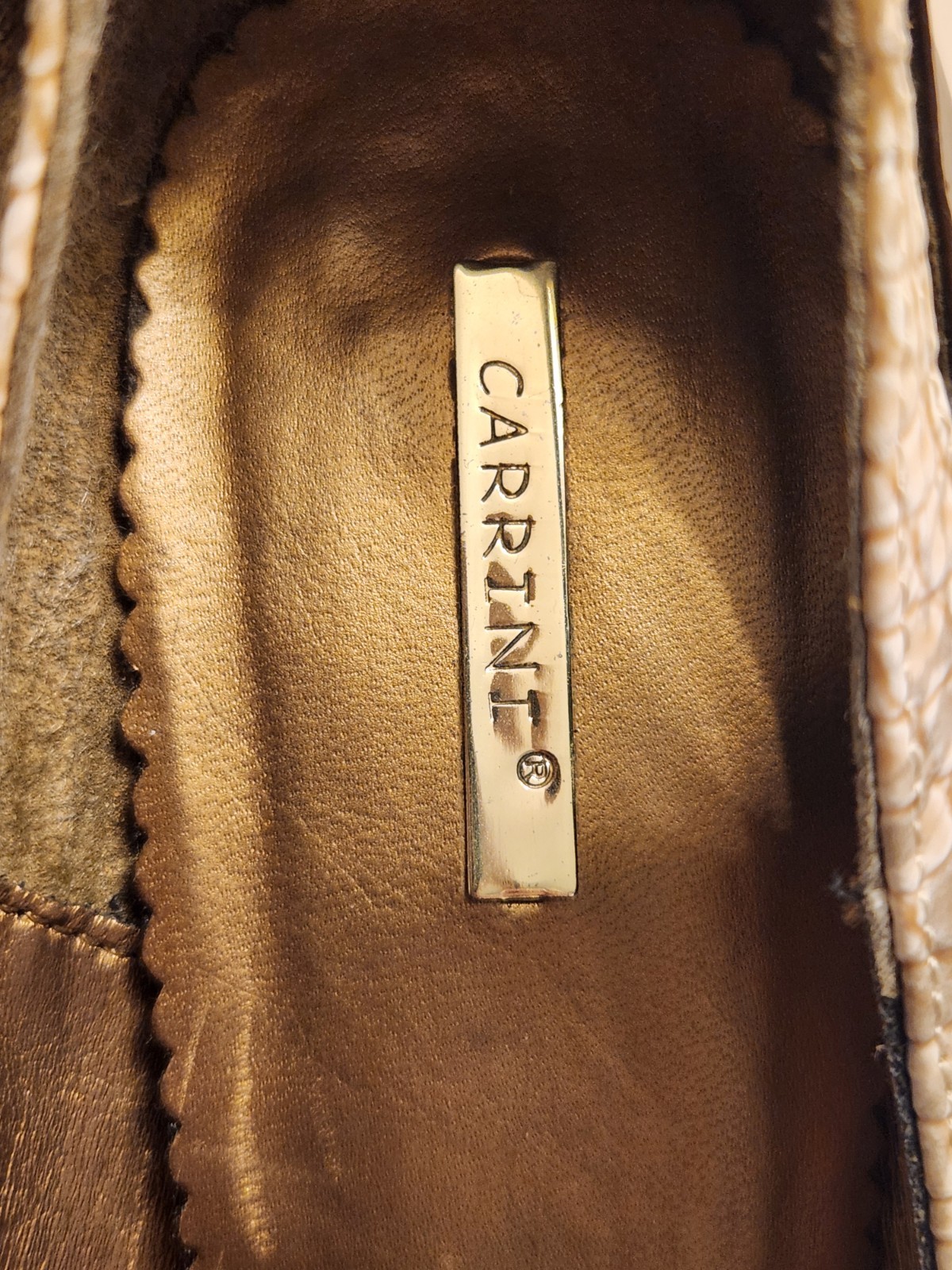 CARRINI Snake Skin Heels Beige brown 4″ heels Patten SZ 8