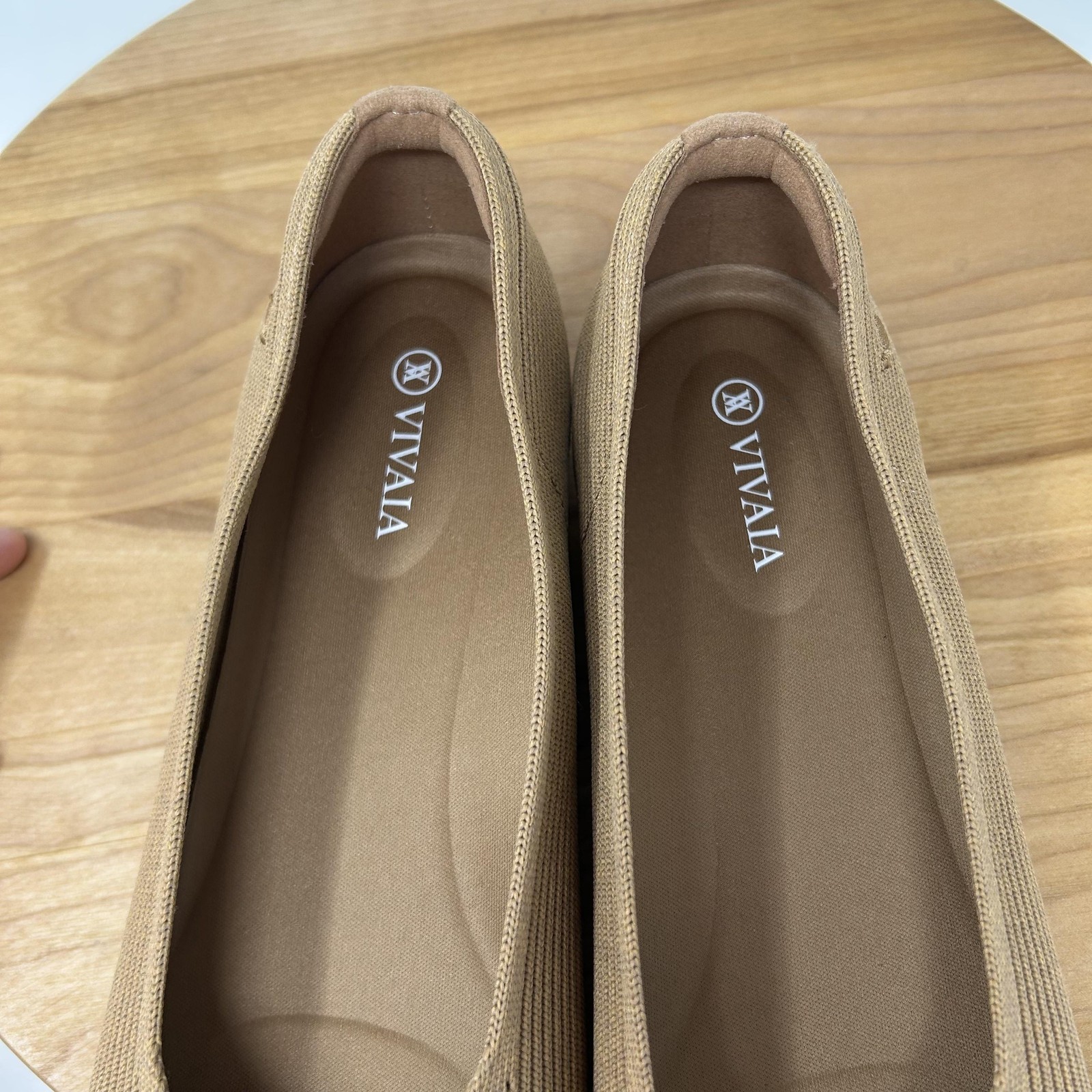 Vivaia Flats Womens 10.5 Margot 2.0 Square Toe V Cut Knit Beige Work Office Chic