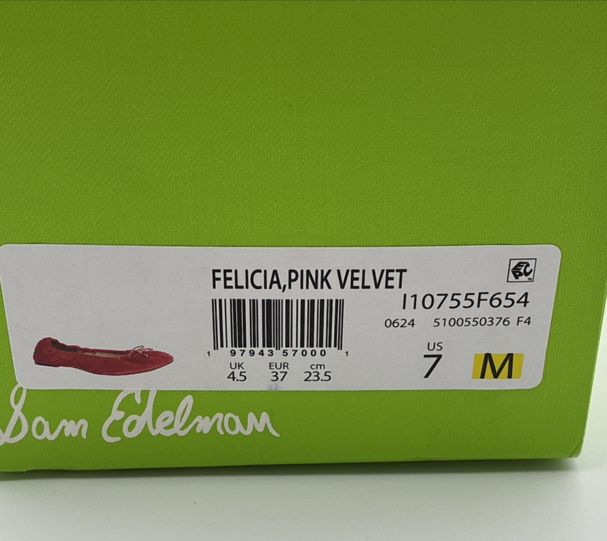 Sam Edelman Felicia Ballet Flats Womens 7M Pink Velvet Bow Slip On Shoes NWT