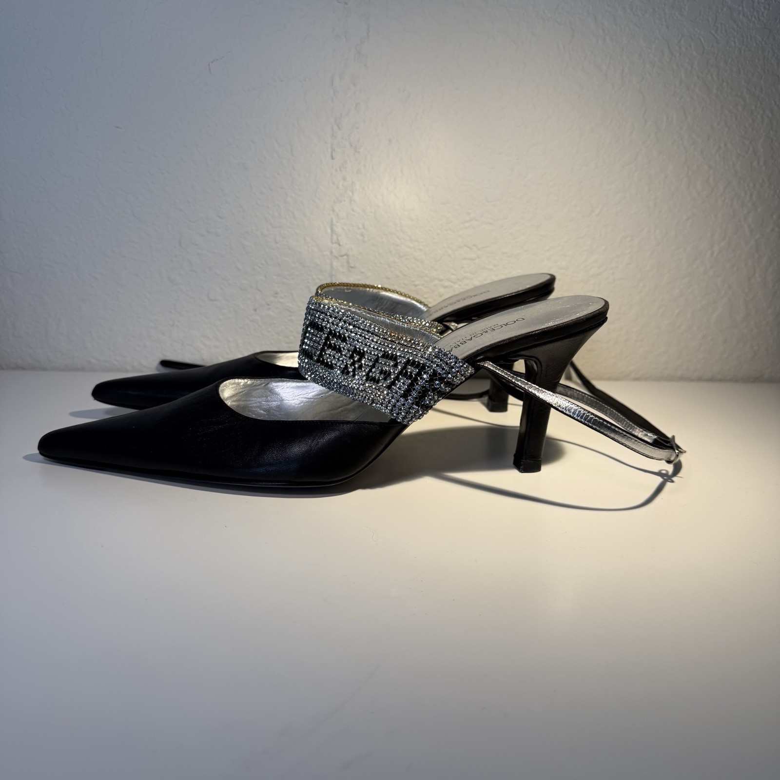 Vtg DOLCE & GABBANA CRYSTAL LOGO HEELS 40.5