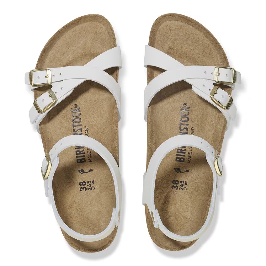 BIRKENSTOCK KUMBA ANTIQUE WHITE NUBUCK LEATHER MEDIUM/NARROW WIDTH CROSSED STRAP