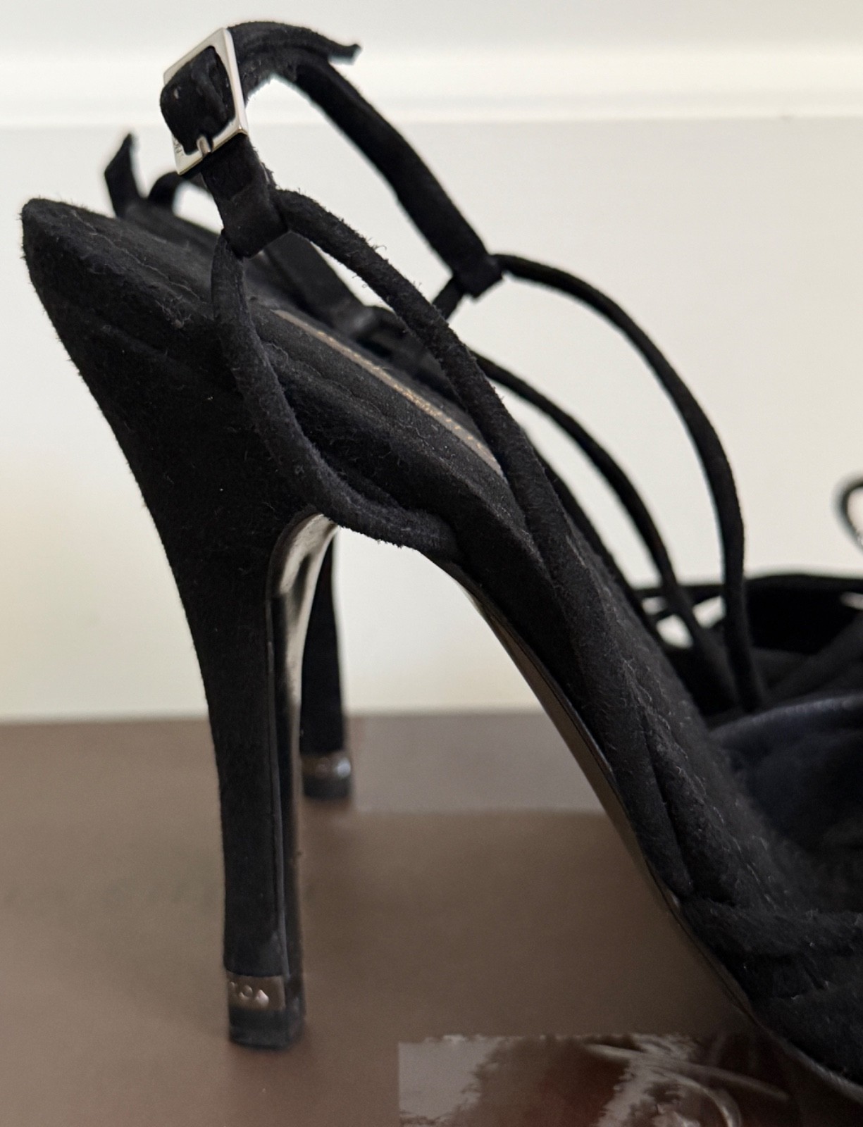 Louis Vuitton Monogram Flower Logo Crystal Black Suede Slingback Pumps 36 $1695