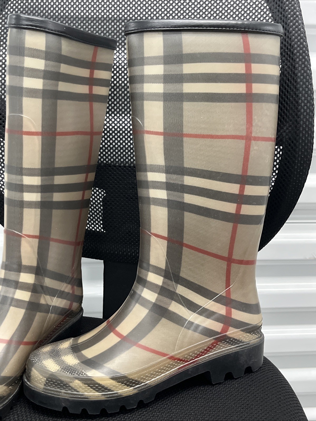 Burberry Nova Check Rubber Rain Boots (4 US, 37 EUR)