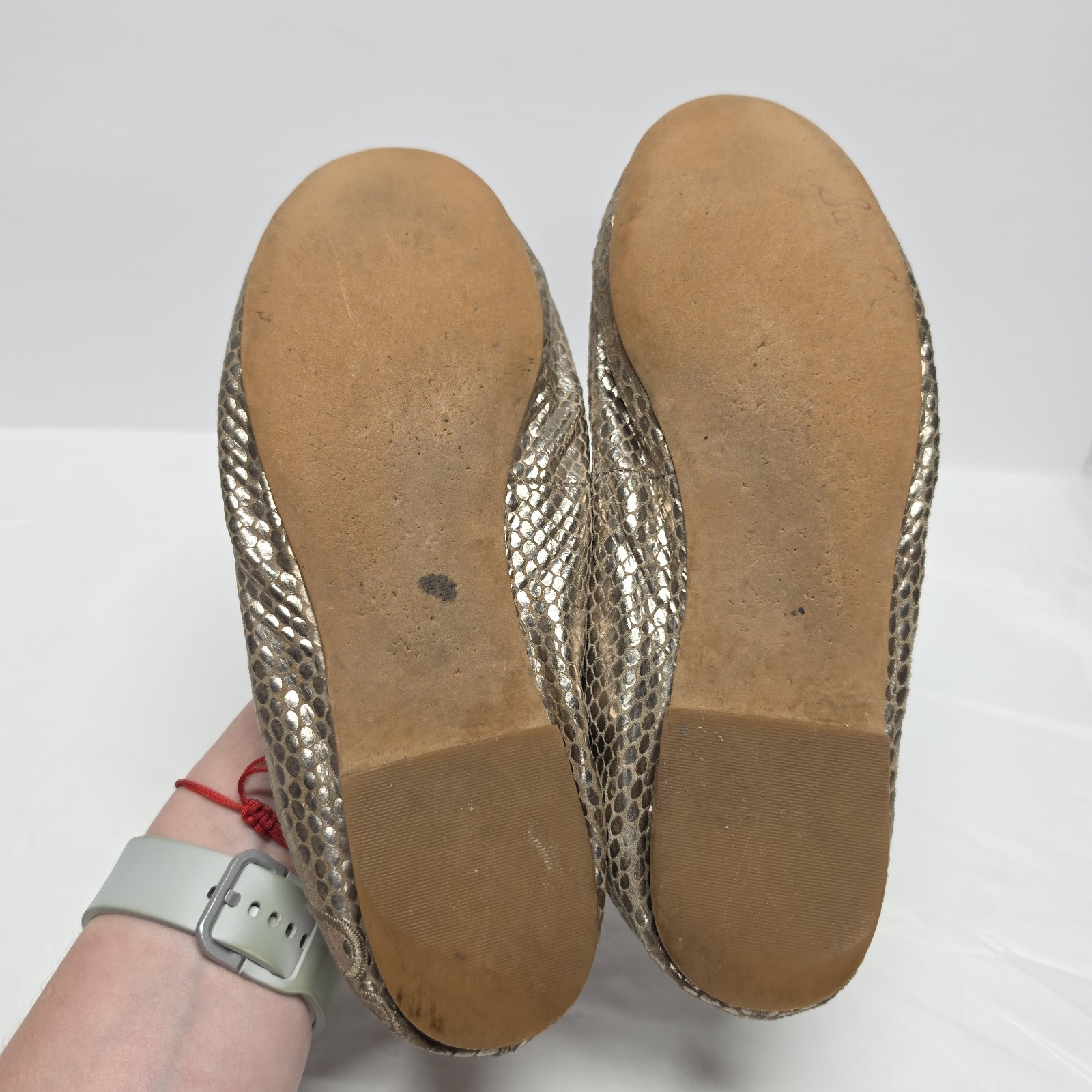 Sam Edelman Felicia Snakeskin Embossed Ballet Flats In Light Gold Leather Size 8