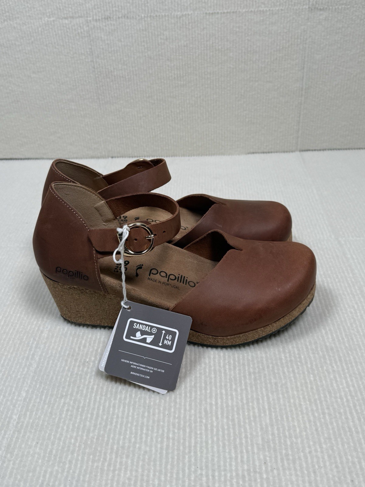 Papillio Birkenstock Wedge Mary Jane Womens US 8/EU 39 Brown Leather Cork NWT