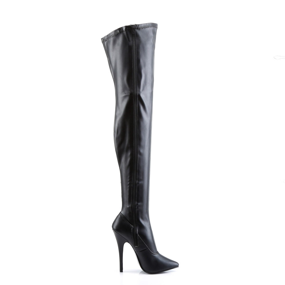 Pleaser Devious Side Zipper Stretch Thigh High Stiletto Blk Str Pu sz 9