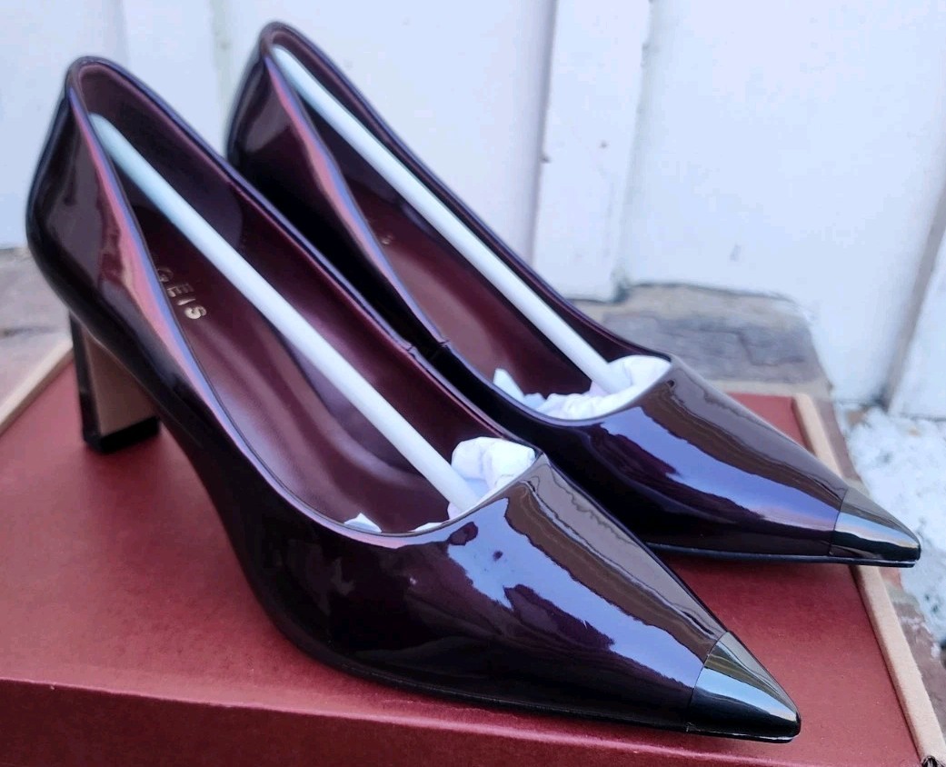 Torgeis Ivonne Pump Heels Women’s 9M Burgundy Metallic Cap Pointed Toe, NEW!!