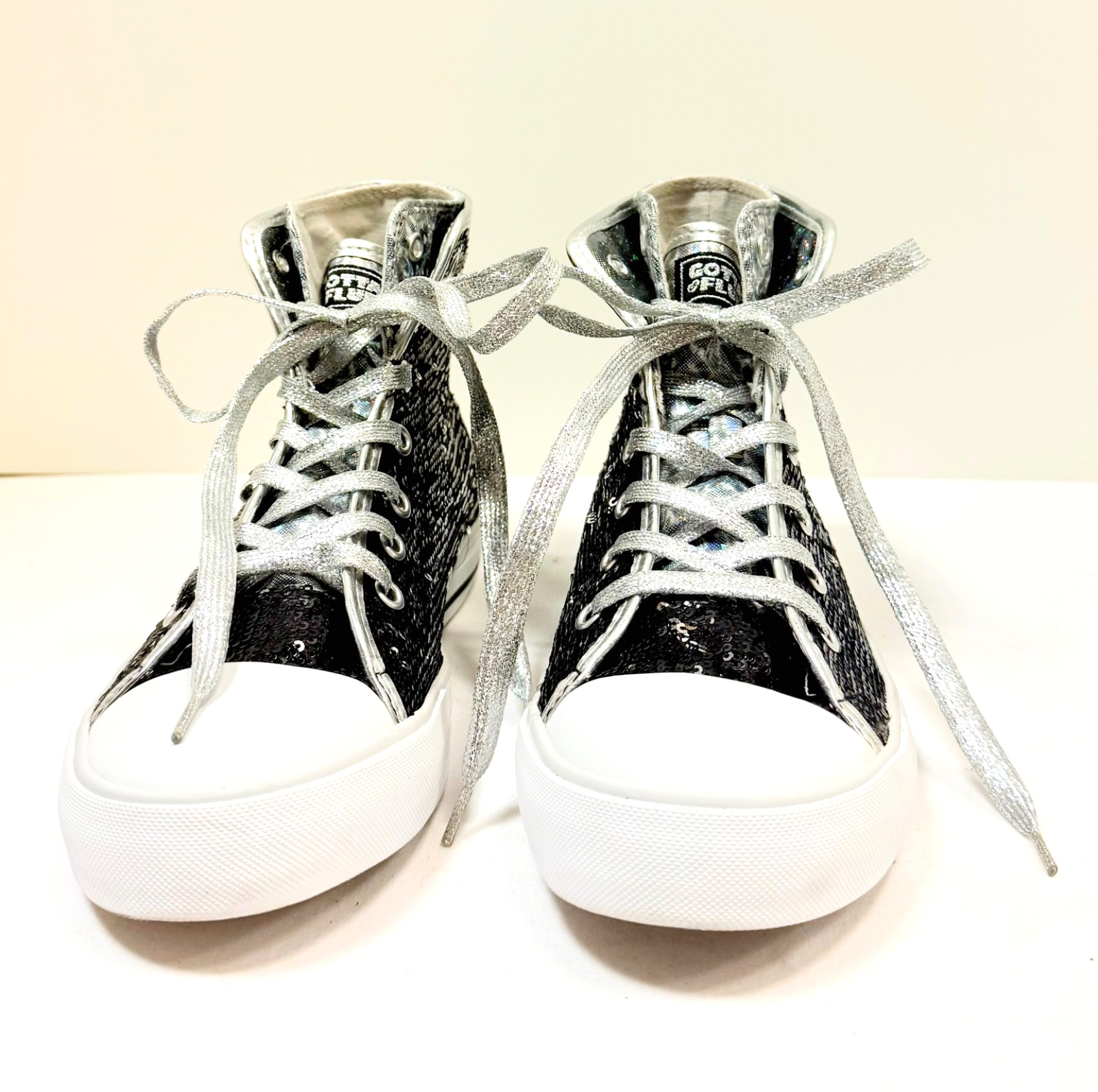 Gotta® Flurt Women’s size 8 Black/Silver Sequin Hi-Top Convertible Sneakers NIB