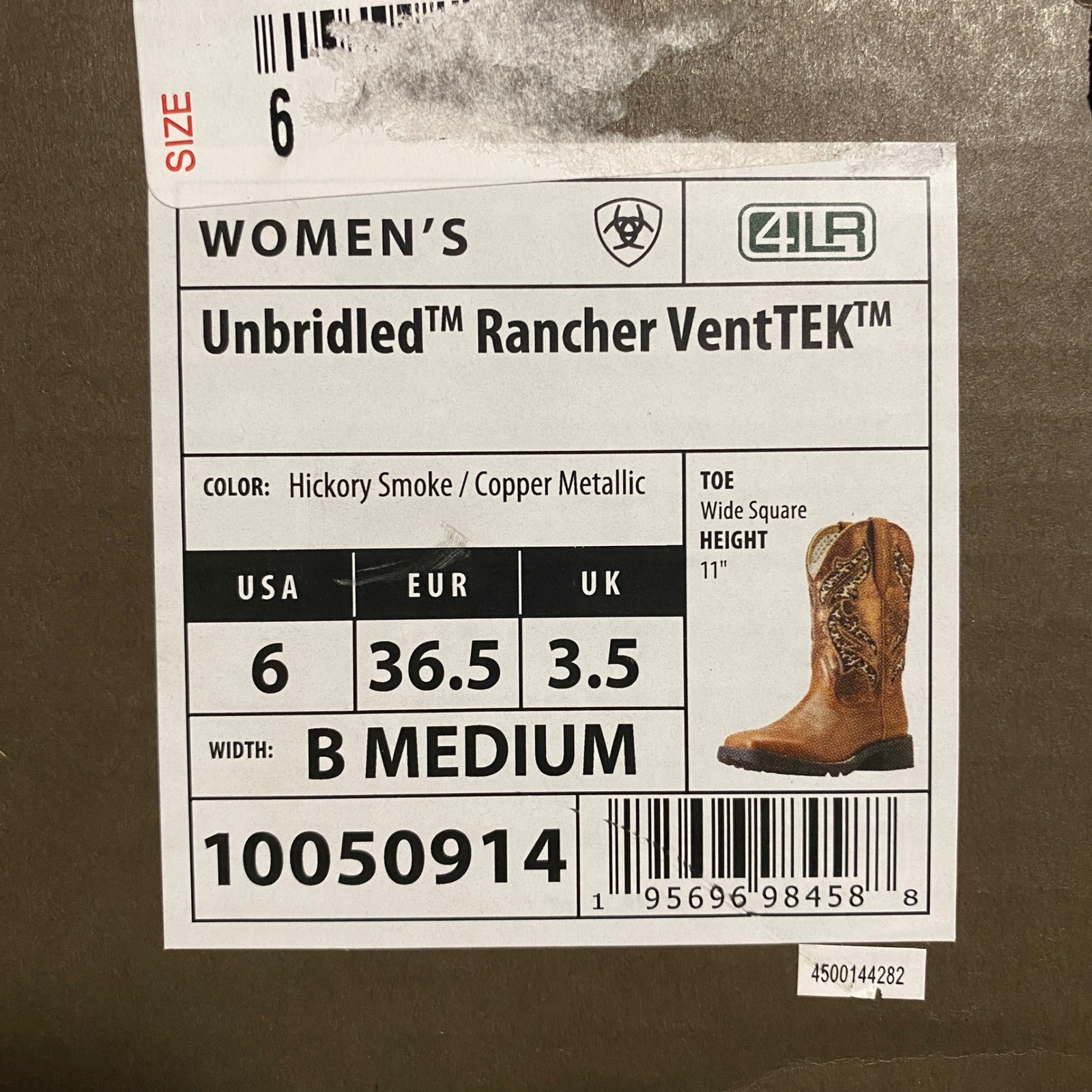 Ariat Unbridled Rancher VentTEK Hickory Smoke Copper Metallic Boots Size 6 NIB