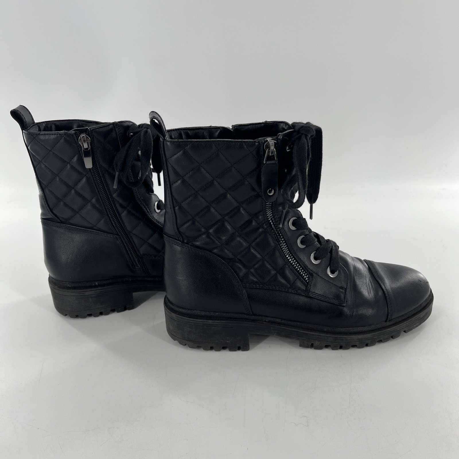 Quilted Moto Biker Womens Boot Combat Goth Nine West Bootie Zip Faux Leather 9.5