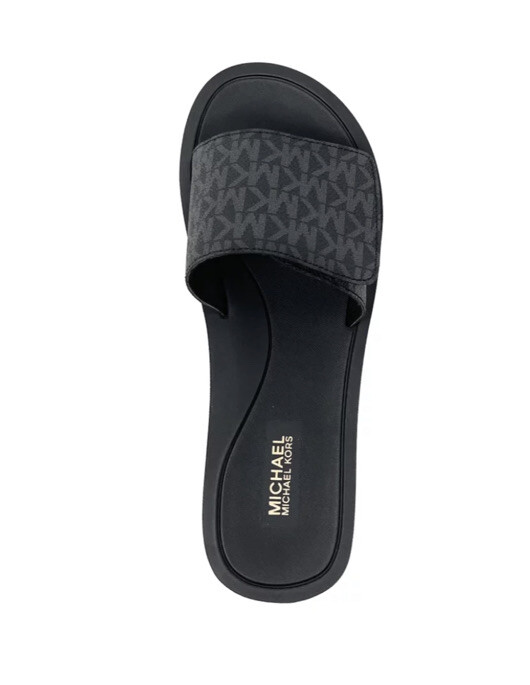 Women MK Michael Kors Wade MK Logo Slide Sandals Mini MK Logo Black